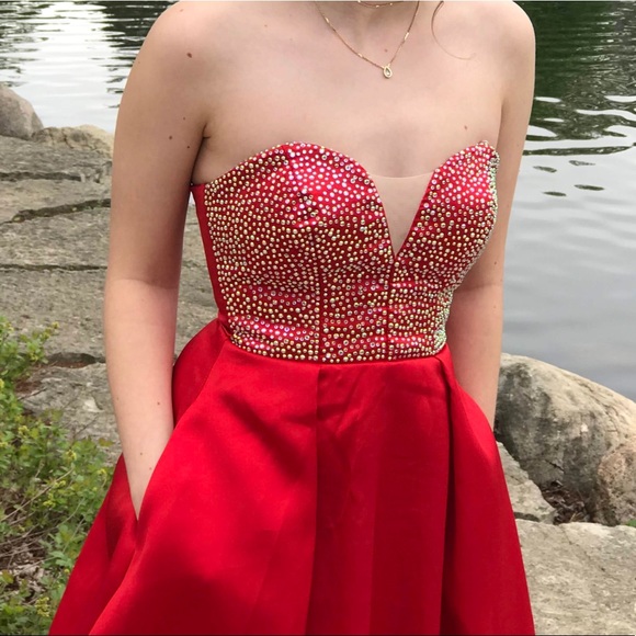 Macy's | Dresses | Say Yes To The Prom Red Strapless Dress Size 34 |  Poshmark